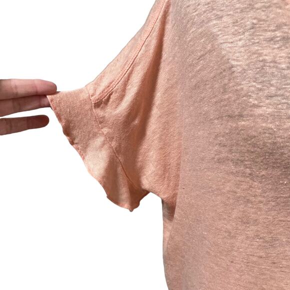 Eri + Ali Peach 100% Linen Top Crossover Back Ruffled Hem & Sleeves LARGE - Picture 3 of 8